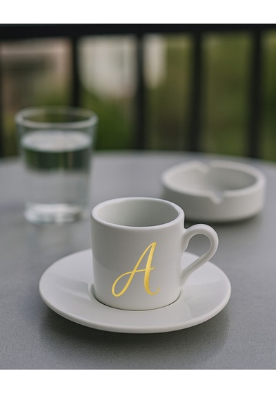 Türk Kahvesi Fincanı Harf, Espresso Fincanı Harf Beyaz - Altın12