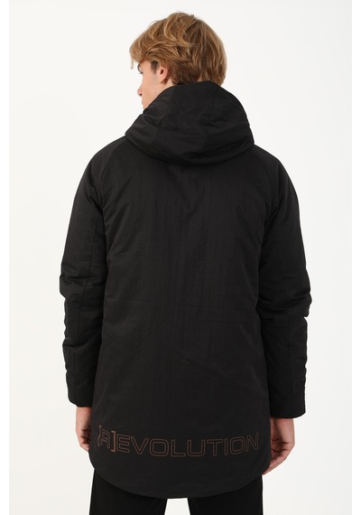 Maraton Sportswear Regular Erkek Kapşonlu Uzun Kol Basic Siyah Parka 21292 Siyah