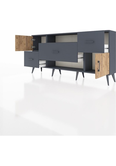 Arges Konsol 2 Raflı 3 Çekmeceli 2 Kapaklı 176x30x83 Antrasit-çam/antrasit Çam/antrasit Arges Konsol 2 Raflı 3 Çekmeceli 2 Kapaklı 176x30x83 Antrasit-çam/antrasit Çam/antrasit