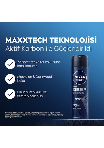 Nıvea Men Erkek Sprey Deodorant Deep Darkwood 150ml, 72 Saat Anti-perspirant Ter Ve Ter Kokusuna Karşı Koruma, Maskül