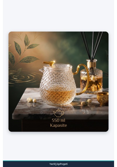 Şık Tasarımlı Cam Demlik - 550 Ml - Borosilikat Cam Şeffaf