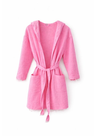 Muslin Efes Kısa Kapşonlu/cepli Bornoz Aquatolıa Pembe