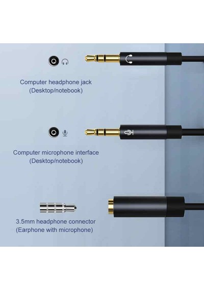 3.5 Mm Aux Kulaklık Mikrofon Dönüştürücü Birleştirici Kablo