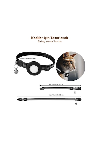 Teknetstore Takip Cihazı Ve Airtag Yuvalı Kedi Tasması 2'li Set Ios Android Uyumlu Boyun Tasması Gps