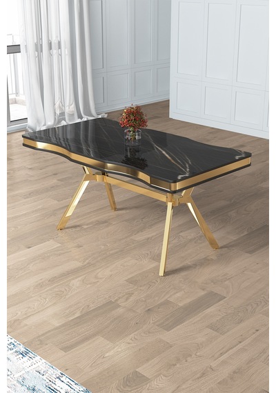 Canisa Prah Serisi 90x160 Lak Panel Sonata Gold Ayak Masa Takımı Ve 6 Siyah Sandalye Siyah Mermer Masa Siyah Sandalye Gold Detay Canisa Prah Serisi 90x160 Lak Panel Sonata Gold Ayak Masa Takımı Ve 6 Siyah Sandalye Siyah Mermer Masa Siyah Sandalye Gold Detay
