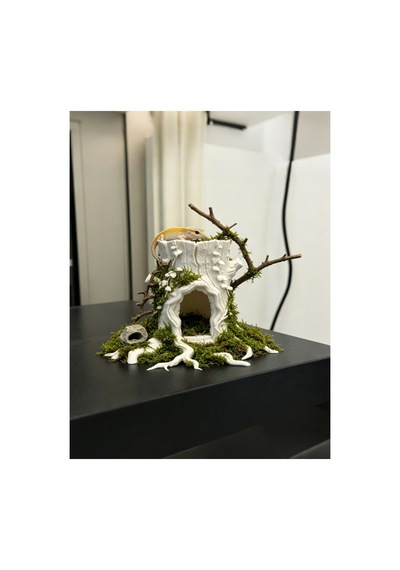 Terraryum Ve Akvaryum İçin Sarmaşıklı Ağaç Kütüğü Mağara / Saklanma Alanı 18cm