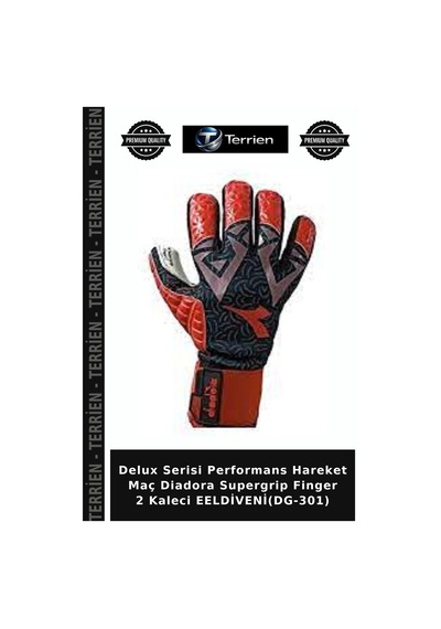 Delux Serisi Performans Hareket Maç Diadora Supergrip Finger 2 Kaleci Eeldiveni Dg-301 Siyah - Kırmızı