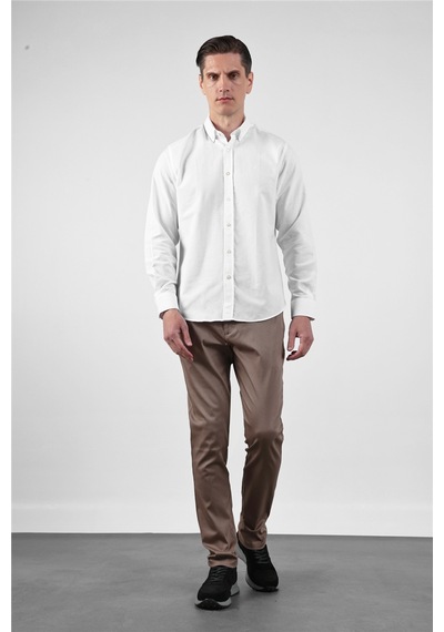 İmza Beyaz Oxford Düğmeli Yaka Uzun Kol Cepsiz Slim Fit Pamuklu Gömlek 1004260182