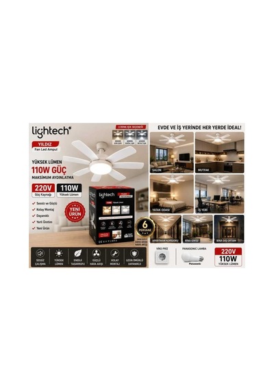 Lightech 110w Pervaneli Fanlı Led Ampul Kumandalı E27 3 Renk 6 Kanat 52cm Dim Edilebilir 1 Ad