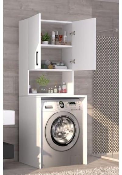 Üst Dolaplı Çok Amaçlı Çamaşır Makinesi Banyo Dolabı Beyaz Diğer