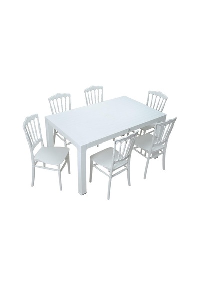 Depootoptan Mandella Wood 90 x 150 CM Silver Napolyon Sandalye Masa Takımı Beyaz