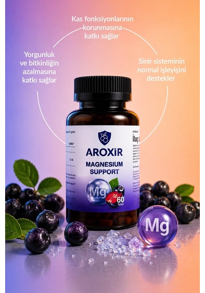 Aroxir Magnesium Support Günlük Destek Aronya Ve Magnezyum Taurat, Sitrat, Malat 60 Tablet