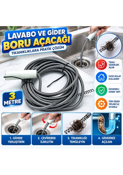 Lavabo Ve Gider Boru Açacağı 3 Metre Renkli