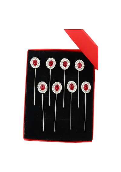 Numetal 8 Li Bordo Yakut Taşlı Eşarp İğnesi. Şal İğnesi. Türban İğnesi. Başörtü İğnesi. Eşarp Ve Şal İğnesi. Gümüş