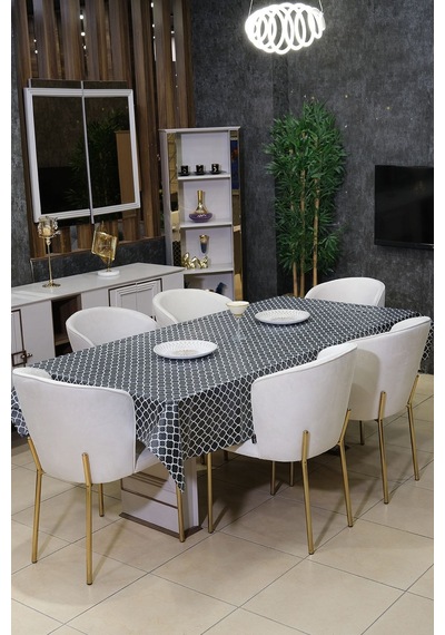 Trendy Çeyizlik Dörtlü Set Masa Örtüsü Mutfak Önlüğü Fırın Eldiveni Ve Tutacak Seti 001
