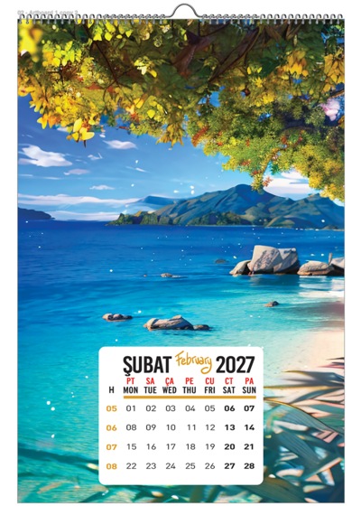 2027 Deniz Manzara Duvar Takvimi 12 Sayfa Spiralli Askılı Diğer