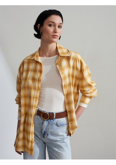 Dilvin 50538 Yün Karışımlı Oversize Gömlek-sarı Sarı