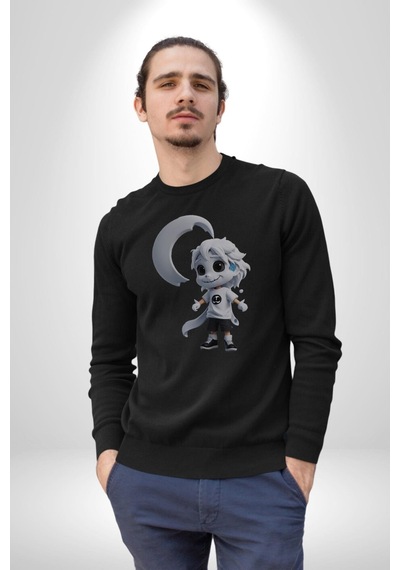 Japon Anime Baruto Momoshiki Unisex Siyah Baskılı Sweatshirt Siyah