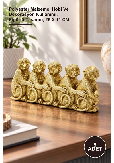5 Adet Polyester 5 Maymun Desenli Kumaş Parçası Polyester Malzeme, Hobi Ve Dekorasyon Kullanımı, Figürlü Tasarım, 25 X 11 Cm