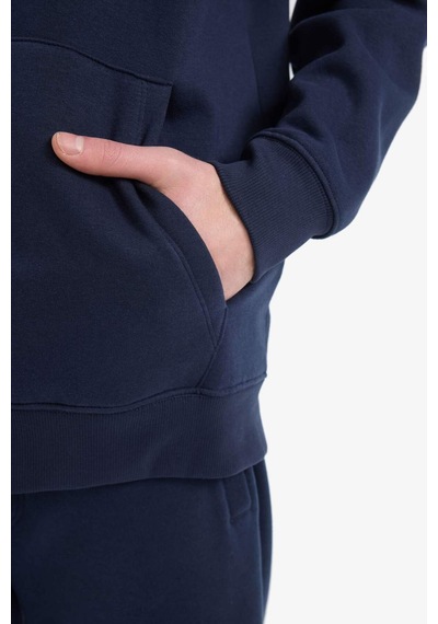 DeFacto Comfort Fit Kapüşonlu İçi Yumuşak Tüylü Basic Düz Kalın Fermuarlı Sweatshirt D7599AX25SPNV135