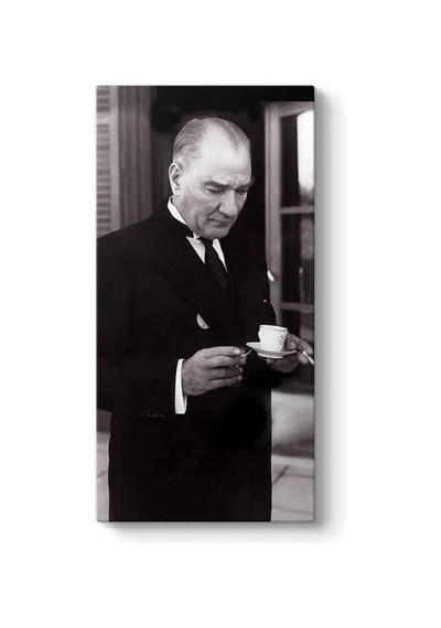 Atatürk Türk Kahvesi İçerken Kanvas Tablo 80 X 160
