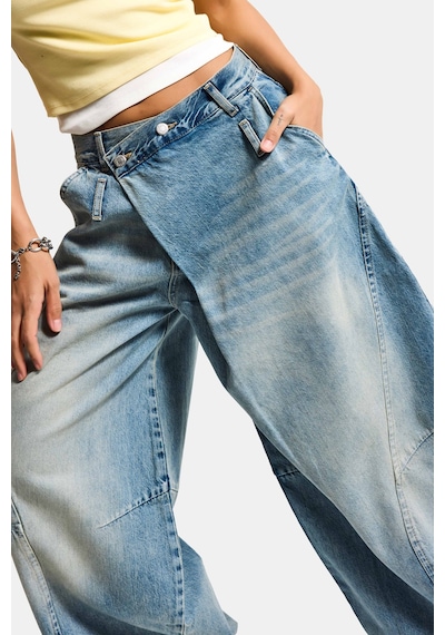 it's basic  Kadın Kot Rengi 4s6-32 Süper Baggy Fit Kemer Detaylı Özel Tasarım Denim Jean Mavi