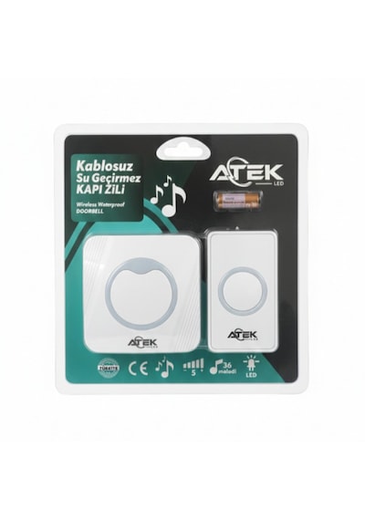 Beyaz Kablosuz Su Geçirmez Kapı Zili 36 Melodili, Ses Ayarlı & Led Işıklı Uyarılı