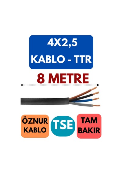 Öznur 4x2,5 Ttr Kablo Metre Seçenekli Siyah - 8 Metre