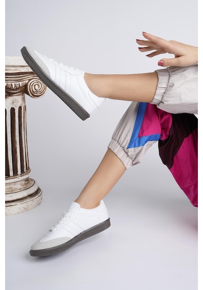 Muggo Gordon Ortopedik Günlük Garantili Bağcıklı Unisex Yürüyüş Koşu Sneaker Spor Ayakkabı - Beyaz