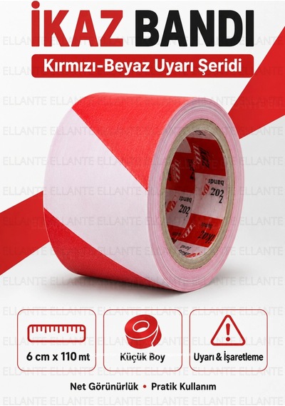 İkaz Bandı 6 Cm X 110 Metre Kırmızı Beyaz Güvenlik Uyarı Şeridi Şantiye Depo Otopark Ve Etkinlik Ala
