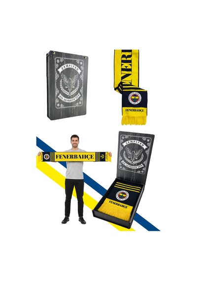 Fenerium Unısex Sarı Lacivert Fenerbahçe Dokuma Atkı Lazer Kutu Hediyeli