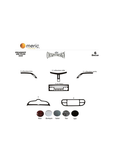 Meriç® Peugeot 206 Plus Ön Torpido Kaplama 6 Parça 2009-› (530157057)