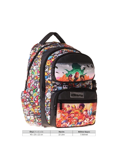 Kaukko Kids Beş Bölmeli Erkek Çocuk Aviator Baskılı Siyah İlkokul Okul Sırt Çantası - L5424
