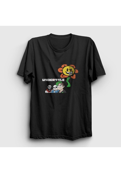 Presmono Unisex Flowey Undertale T-shirt Siyah