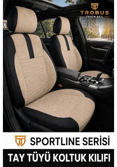 Fiat Doblo 2010-2024 Uyumlu Sportline Serisi Bej Siyah Oto Koltuk Kılıfı