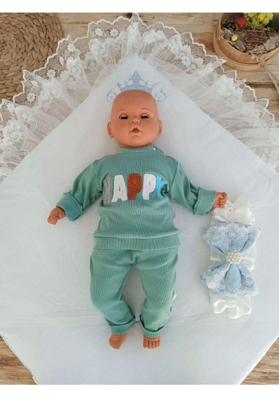 Yenidoğan Teri Cotton Taç Nakışlı Prizma Taş Kundak Bebek Battaniyesi Mavi