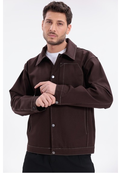 Erkek Dikiş Detaylı Oversize Gabardin Ceket - Mont-392 Kiremit