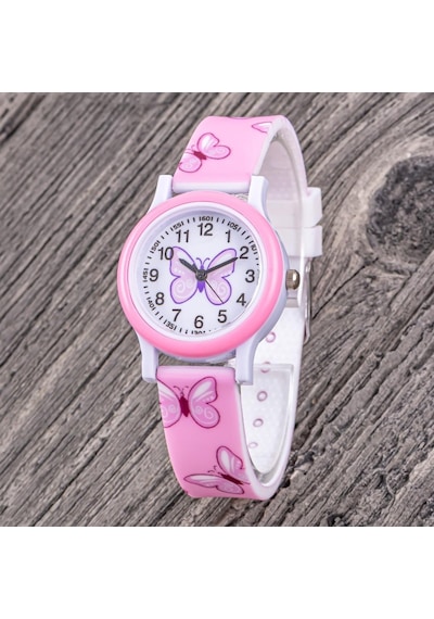 Pembe Kelebek Figürlü Analog Rakamlı Kız Çocuk Kol Saati St-304350