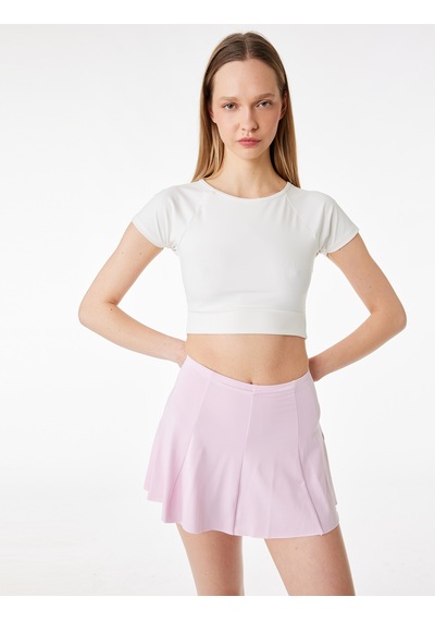 Koton Slim Fit Kısa Kollu Bisiklet Yaka Bağlama Detaylı Crop Spor Tişört Ekru 6sak10068nk