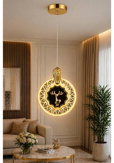 Ren Geyiği Model Gold Kaplama 3 Renk Metal Salon Mutfak Oturma Yatak Odası Modern Led Sarkıt Avize Sarı