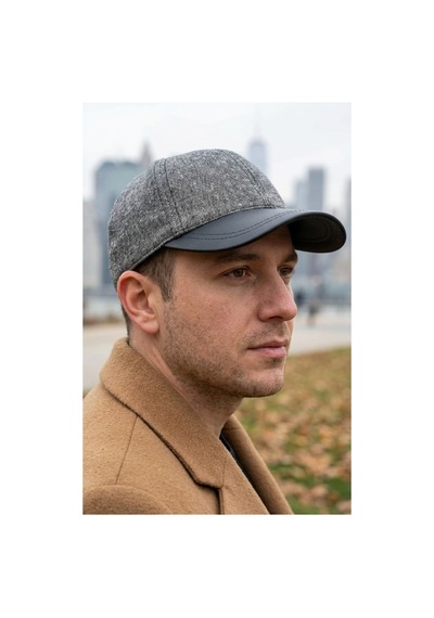 Emybox Deri Siperlikli Kaşe Kadife Şapka Unisex Kışlık - Ayarlanabilir Urban Stil Baseball Cap Gri