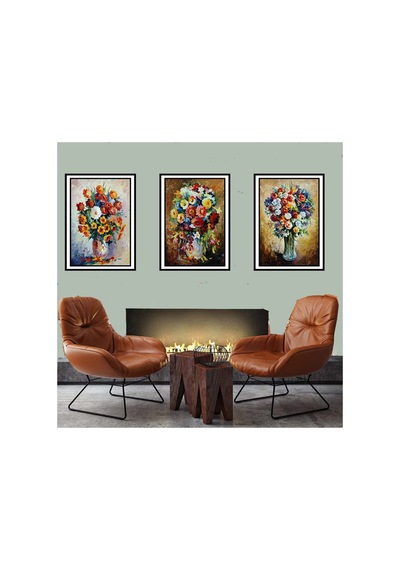 Vazo Çiçek Tasarımlı 3 Lü 20x30 Cm Retro Ahşap Tablo Çok Renkli - 743298332 Çok Renkli