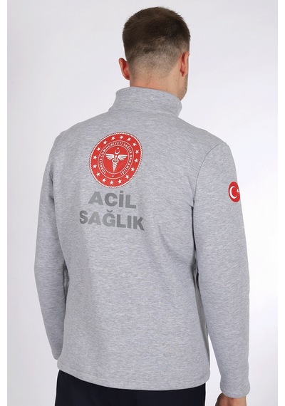 Gri 112 Acil Sağlık Kışlık Yarım Fermuar Balıkçı Yaka Sweatshirt Unisex