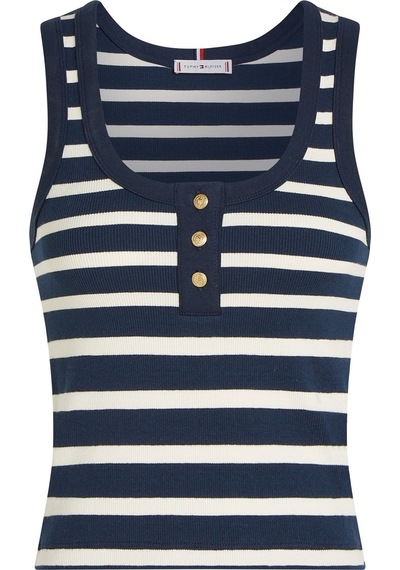 Slım Henley Gb Scoop-nk Tank Top Kadın Mavi T-shirt - Ww0ww43920 Mavi