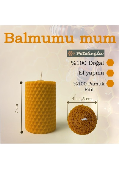 Petekoğlu Balmumu Mum Dekoratif Hediye Kutusu 4 Lü Set Doğal Petek Beeswax Candle Açmış Gül Mor Süslenmiş Açm Çok Renkli
