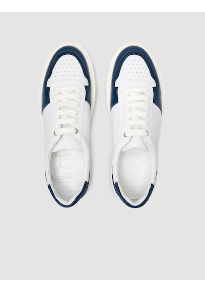 Cabani %100 Hakiki Deri Beyaz - Mavi Bağcıklı Erkek Sneaker Beyaz