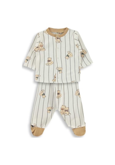 Civil Baby Fiyonklu Ayılar Empirme 1-9 Ay Pijama Takımı - Ekru