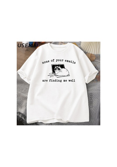 Tarzsokak Hiçbiri E-postalar Beni İyi Buluyor T-shirt Komik Kedi Ofis Çalışma Tişörtleri Pamuk Kısa Kol 2880 Beyaz