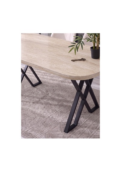 Nesa 90x170 Mdf X Ayak Masa Yemek Masası/mutfak Masası Traverten Traverten