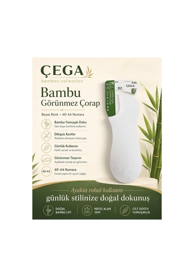 Çega Socks Erkek Görünmez Bambu Dikişsiz Sneaker Çorap 12'li Beyaz Beyaz